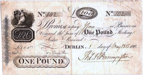 Hannyngton's Bank. Dublin, One Pound, 1 May 1815.