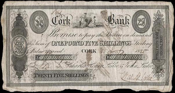 Cork Bank, £1, 5 Shillings, 25th Jan 1825 Charles Henry Leslie & John Leslie