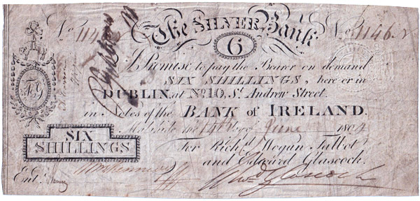 The Silver Bank, Malahide, 6 Shillings 9 and a half pence 14 June 1804. Richard Wogan Talbot, Edward Glassock
