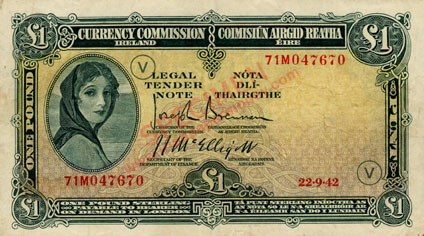 £1, dated 22.9.42, code V