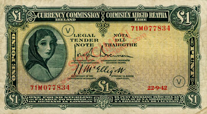 £1, dated 22.9.42, war code V