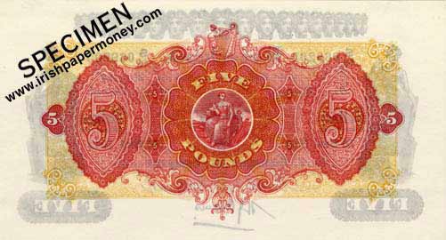 Bank of Ireland Five Pounds 1929 reverse