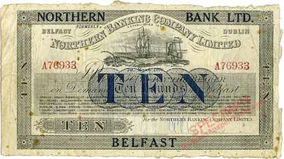 Ireland, Northern Bank Ten Pounds 1920, Northern Ireland overprint