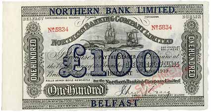 Ireland, Northern Bank 100 Pounds 1918, Northern Ireland overprint