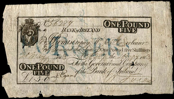 Bank of Ireland One Pound 1 Pound 5 Shillings 1813