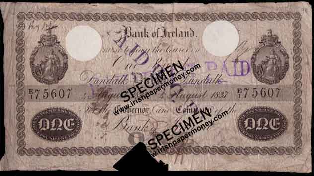 Bank of Ireland One Pound 1837, 4th August