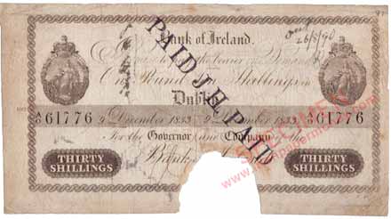 Bank of Ireland, 30 Shillings, 1833