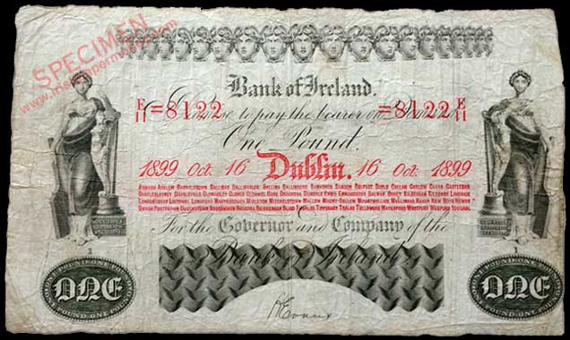 Bank of Ireland One Pound 1899. Evans signature