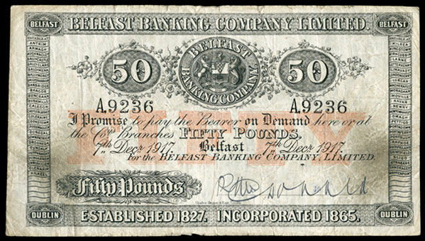 Belfast Banking Company Limited. 50 Pounds 1917