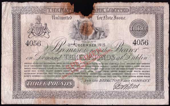 National Bank Three Pounds 1915