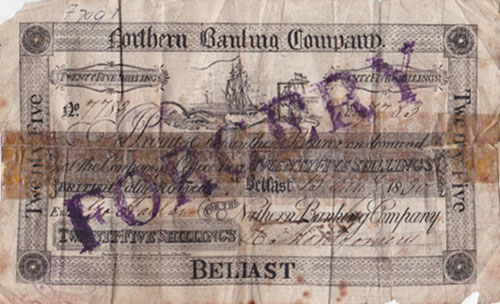 Northern Bank 25 Shillings 1830. Contemporary forgery