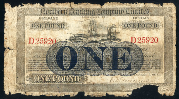 Northern Banking Company One Pound 1919 Red serial numbers