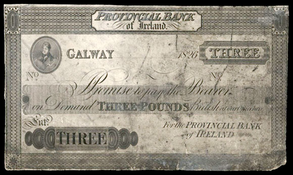 Provincial Bank of Ireland Galway Three Pounds ca1825 proof