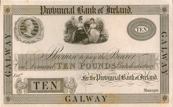 Provincial Bank of Ireland Ten Pounds Galway proof ca1826