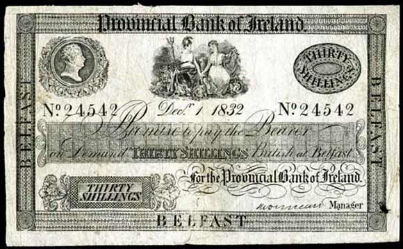 Provincial Bank of Ireland 30 Shillings, a contemporary forgery