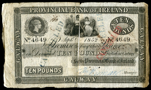 Provincial Bank of Ireland Ten Pounds Sept 1st 1852