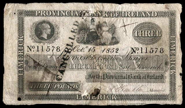 Provincial Bank of Ireland 3 Pounds 1852