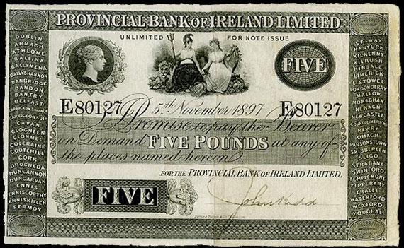 Provincial Bank of Ireland Five Pounds 1897