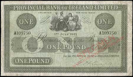 1921 Provincial Bank of Ireland One Pound, signed Craig