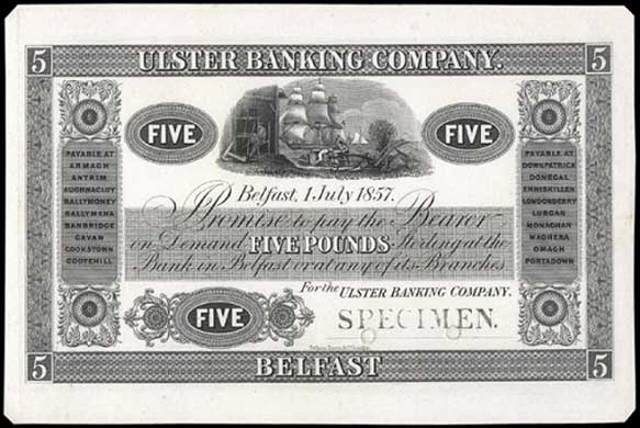 Ulster Banking Company 5 Pounds Proof 1857