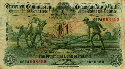 Provincial Bank of Ireland One Pound Ploughman 1929, Robertson