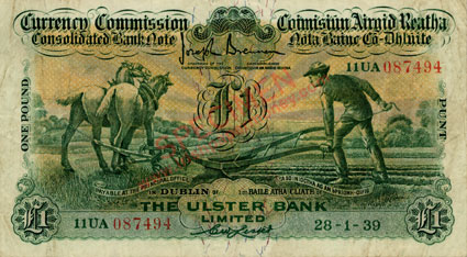 Ulster Bank Ploughman One Pound Lester signature