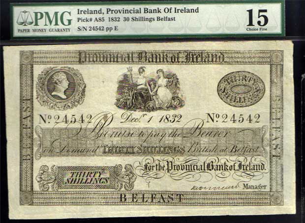 Provincial Bank of Ireland 1832, 30 Shillings Belfast contemporary counterfeit