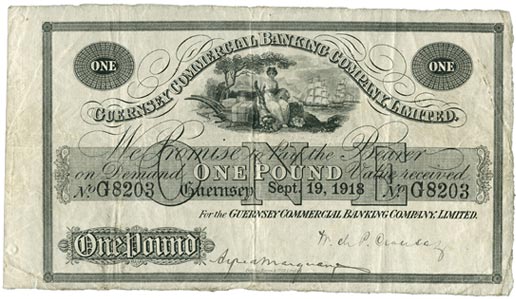 Guernsey Commercial Banking Company Limited, One Pound, dated Sept. 19, 1918