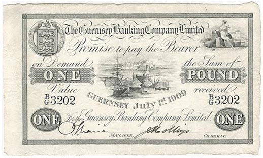 The Guernsey Banking Company Limited, One Pound, dated July 1st. 1909