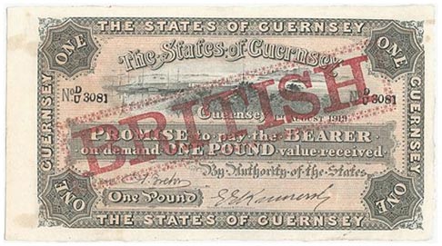 The States of Guernsey, One Pound, dated 1st August 1919 with BRITISH overprint