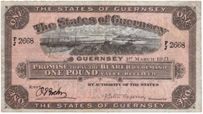 The States of Guernsey, One Pound, dated 1st March. 1921