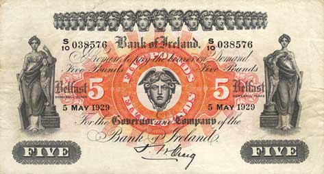 Bank of Ireland £5, 1929